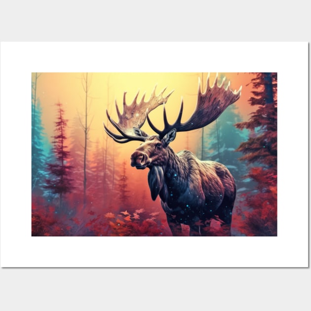 Moose Animal Wildlife Wilderness Colorful Realistic Illustration Wall Art by Cubebox